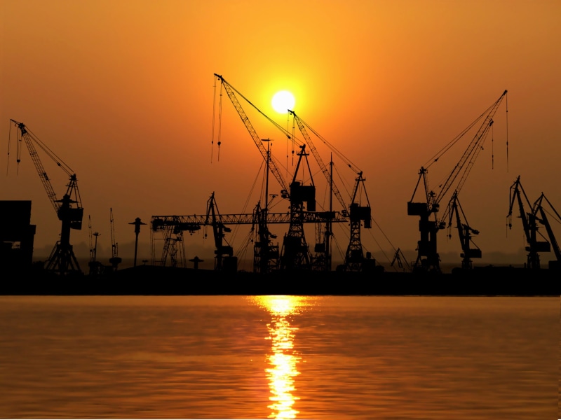 construction industry, water, pier, loading, sailboat, waterfront, commercial dock, orange color, freight, hamburg, crane - construction machinery, beauty in nature