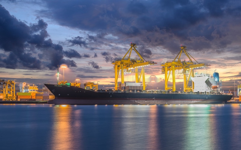 industrial, crane, cargo, ship, dusk, 1080P, shipyard, logistic