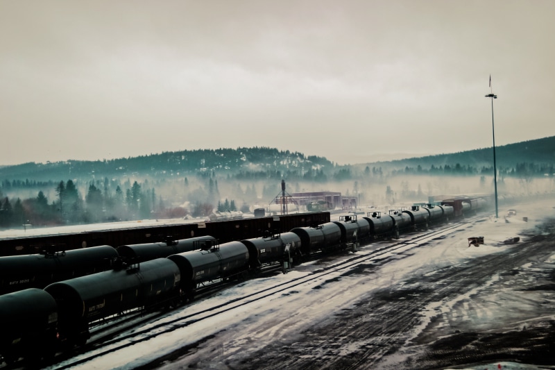 freight transportation, freight train, near, clouds, engine, pine, railroad Track, nature, industry, transit, pollution, heavy, locomotive, mode of transportation