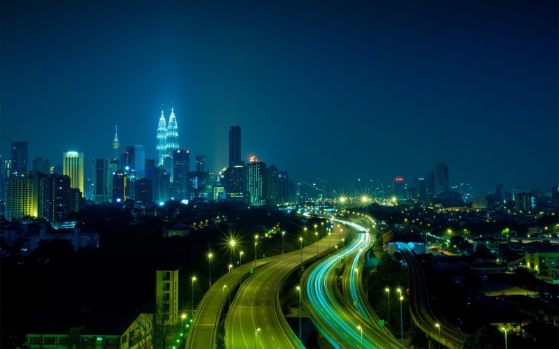 building, highway, 1080P, skyscraper, lights, urban, Malaysia, photography, night, Kuala Lumpur, city