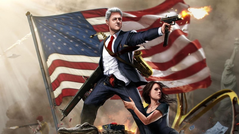 patriotism, motion, men, two people, funny, cheerful, emotion, happiness, 1080P, adult, bill clinton, smiling, flag, young adult, women, people, pride