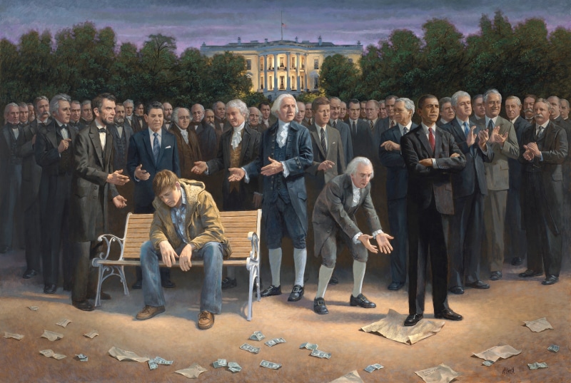 people, occupation, George bush bushgeorge, outdoors, lincoln, painting, males, history, front view, attire, day, Barack Obama, 2K, formal, Washington
