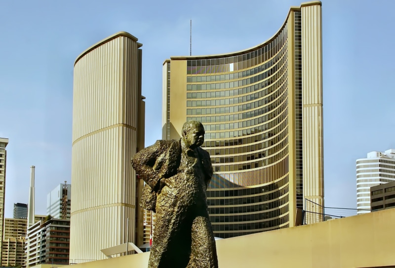 tower, luxury, financial district, skyscraper, man, statue, outdoors, business, art and craft, built structure, building exterior, representation, day