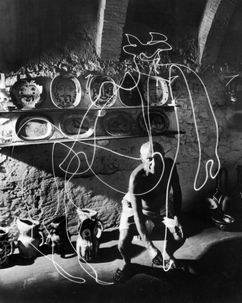 painters, film grain, monochrome, lights, old photos, men, long exposure, 1080P, portrait display, photography, artwork, vintage, painting, Pablo Picasso
