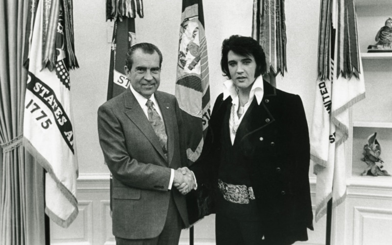business, men, architecture, adult, suit, Elvis Presley, Richard Nixon, women, singer, lifestyles, presidents, portrait, waist up, young adult, standing