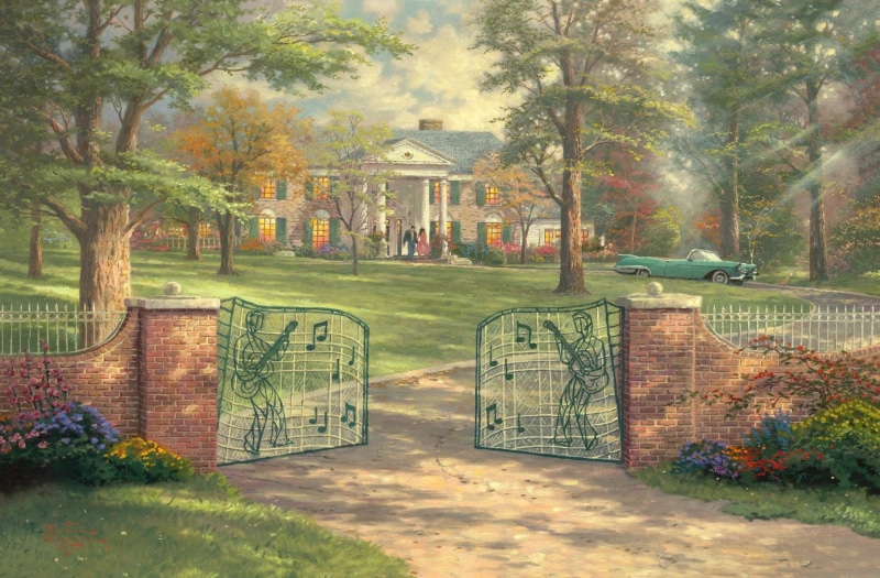 Graceland, Painting, Artistic, Mansion, Memphis, Gate, 1080P, Priscilla Presley, Elvis Presley