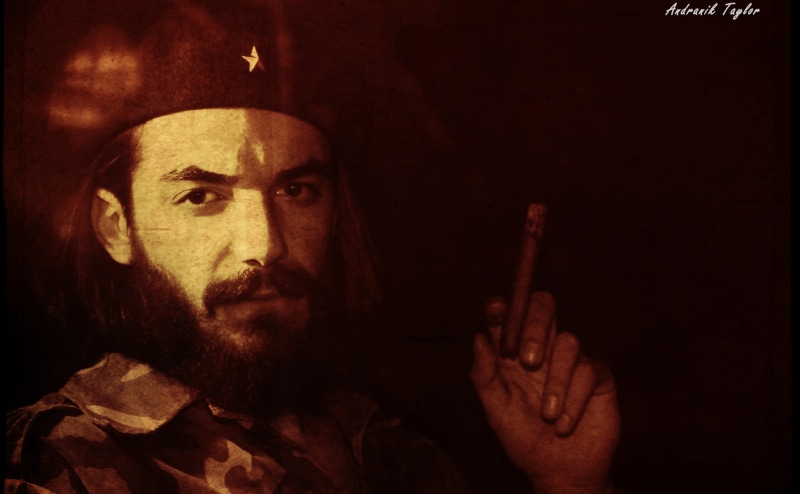 bizarre, completely bald, indoors, 4K, Army, black, portrait, guevara, adult, s, mystery, black background, aggression, men, che, looking at camera, spooky
