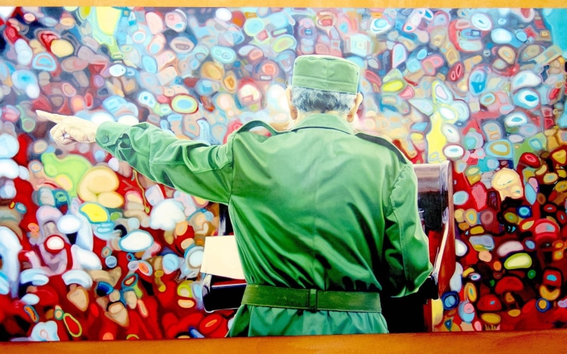 large group of objects, waist up, real people, Men, three quarter length, Fidel Castro, occupation, casual clothing, choice, rear view, multi colored, shorts