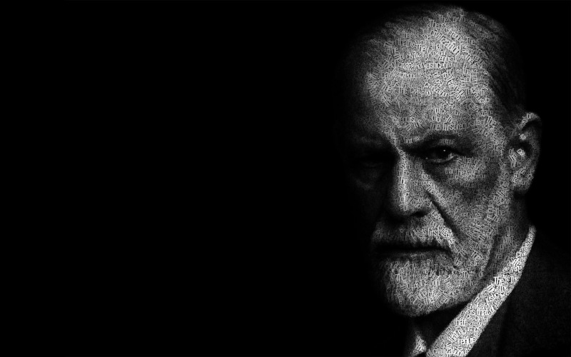 1080P, Black and White, Artistic, Face, Sigmund Freud, Black, Typography