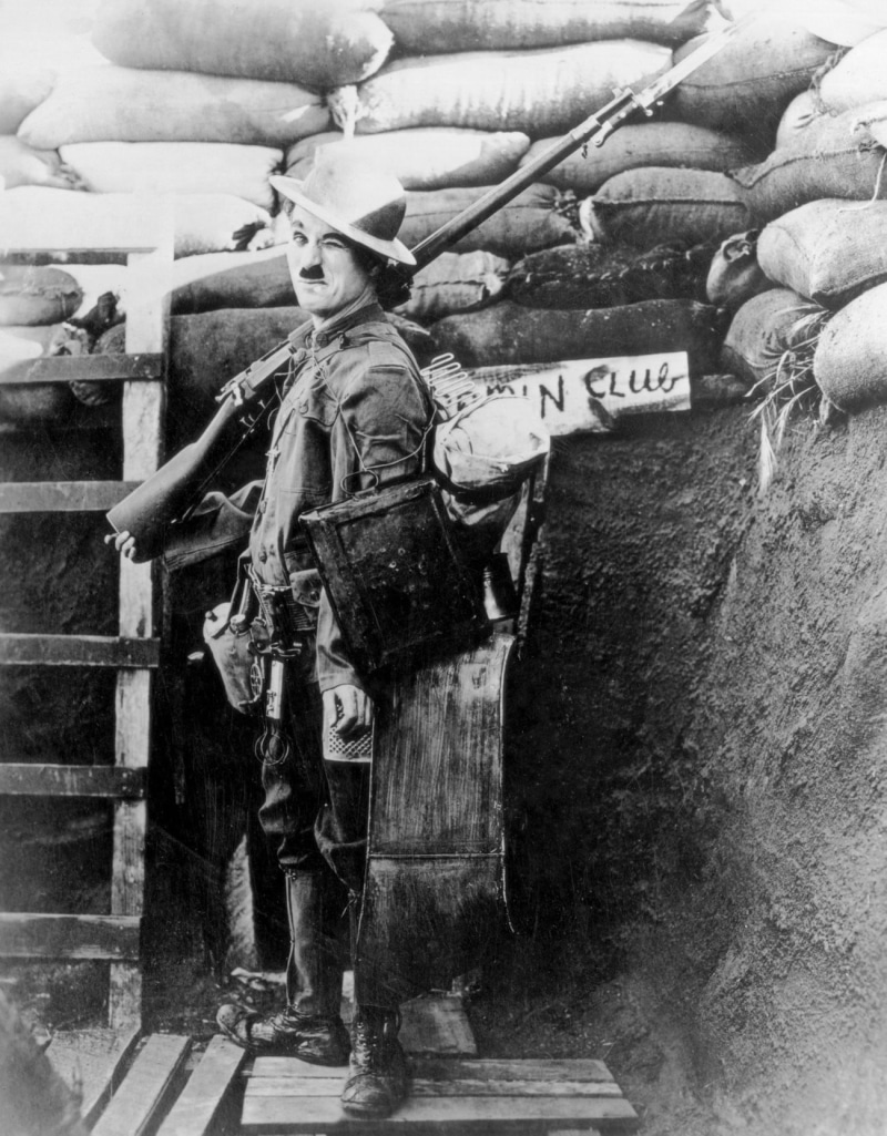 photo, standing, full length, armed forces, communication, real people, man, uniform, Charlie Chaplin, representation, army soldier, male likeness, weapon