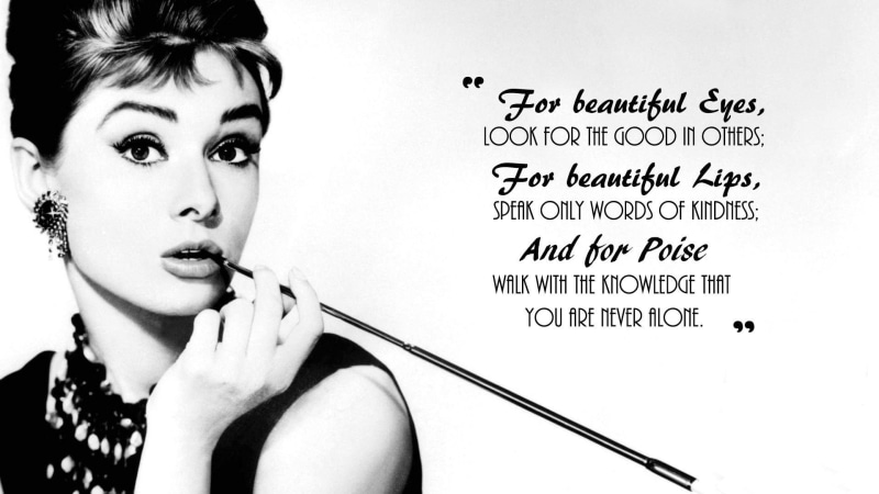 one person, beautiful woman, communication, make-up, women, text, looking at camera, front view, Audrey Hepburn, Actresses, 1080P, fashion, beauty, young adult