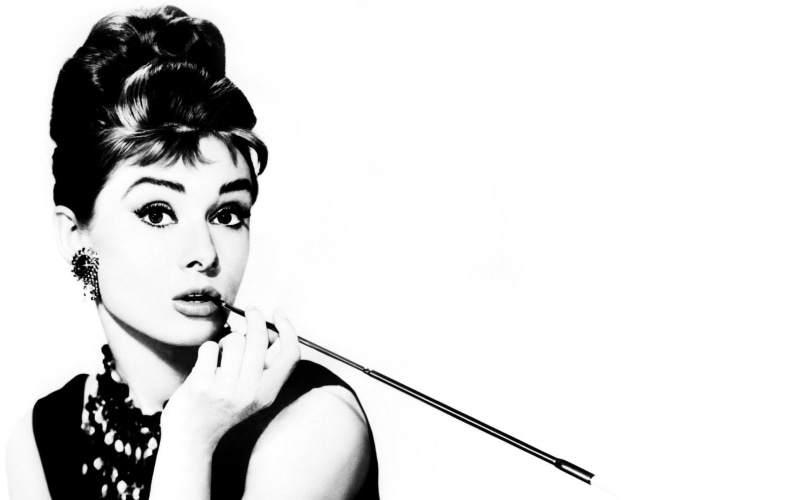 Breakfast at Tiffanys, mouthpiece, actress, 1080P, Audrey Hepburn, black and white photo, girl