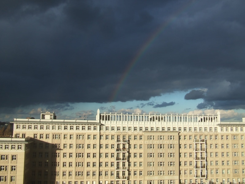 ominous, multi colored, overcast, cloud - sky, city, storm, Karl Marx Allee, building exterior, built structure, abstract, residential district, Berlin