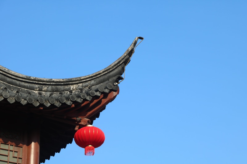 sky, 4K, red, no people, nanjing, day, blue, copy space, clear sky, building, architecture, building exterior, confucius temple, roof, built structure