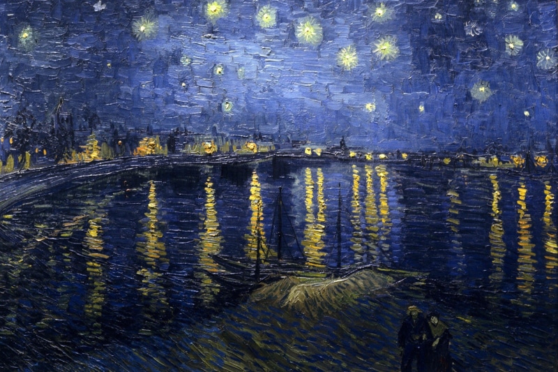 Classic Art, water, stars, Vincent Van Gogh, 1080P, boat, reflection
