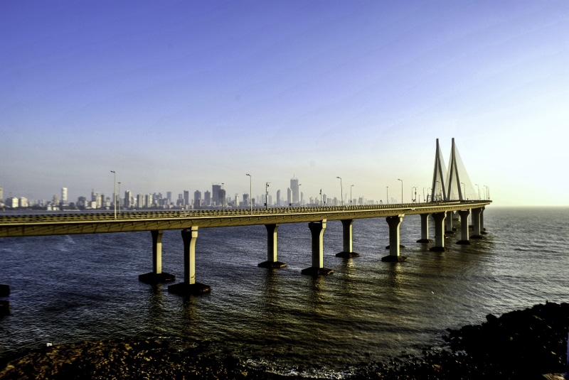 travel, connection, link, waterfront, bridge - Man Made Structure, docks, architecture, dusk, building exterior, Rajiv gandhi, public domain, ocean, sunset
