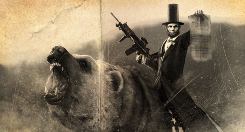 textured effect, Abraham Lincoln, artwork, one person, one animal, vertebrate, bears, livestock, wall - building feature, men, aggression, domestic, outdoors