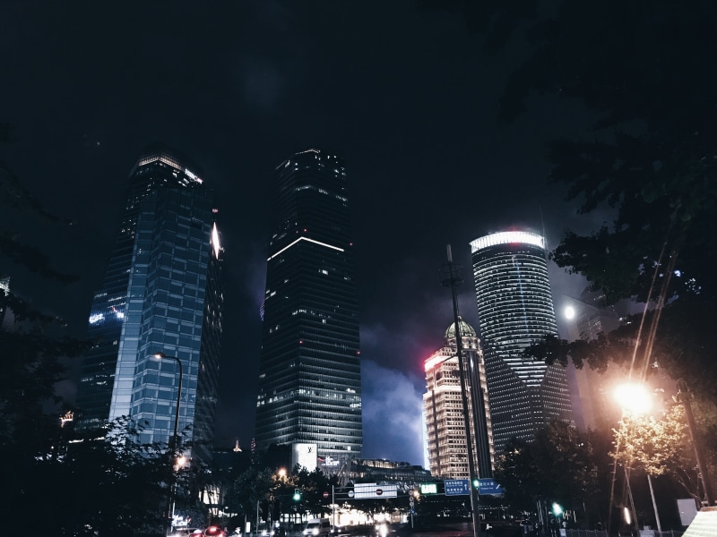 night, building, skyscraper, sky, built structure, tower, city, tall - high, office, shanghai, modern, lujiazui, cityscape, architecture, office building exterior