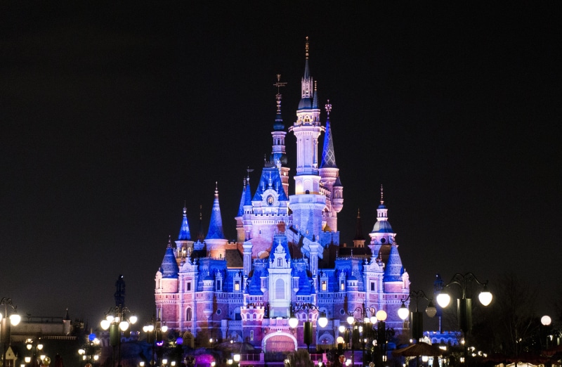 travel destinations, clock, history, city, tower, built structure, disney, the past, nature, china, illuminated, 5K, shanghai disneyland, architecture