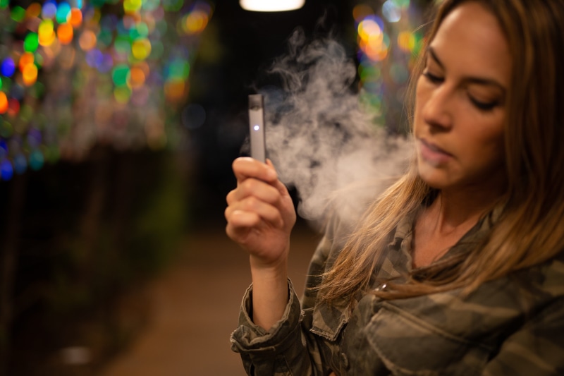 close-up, front view, nicotine, women, portrait, adult, vaping epidemic, alternative, device, young adult, teen vaping, contemplation, beauty, girl vaping
