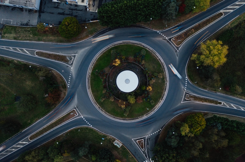 plant, drone, light, bridge, aerial, car, view, architecture, road, air, tree, roundabout, motor vehicle, no people, building exterior, 5K, transportation