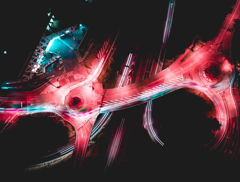 pattern, bridges, amusement park, multi colored, driving, motion, long exposure, night, lighting equipment, cable, illuminated, glowing, roundabout, blue
