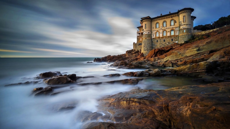 4K, livorno, wave, boccale castle, history, cloud, building exterior, castle, sea, sky, solid, italy, coast, no people, water, body of water, rocks, land