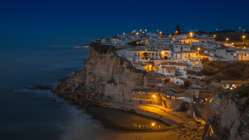 dusk, water, evening, europe, historic site, tourism, nature, colares, outdoors, building exterior, clear sky, city, history, azenhas do mar, built structure
