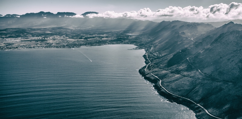 cold temperature, water, black and white, day, birdseyeview, scenics - nature, sea, gordons bay, beauty in nature, no people, travel, outdoors, nature