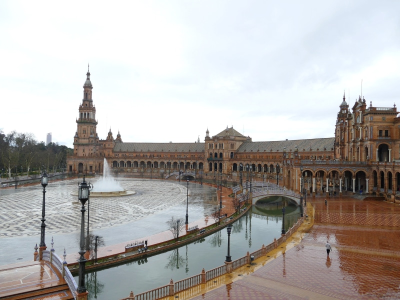 connection, outdoors, cloud - sky, river, the past, 2K, incidental people, travel, sevilla, day, palace, building, tower, bridge, bridge - man made structure