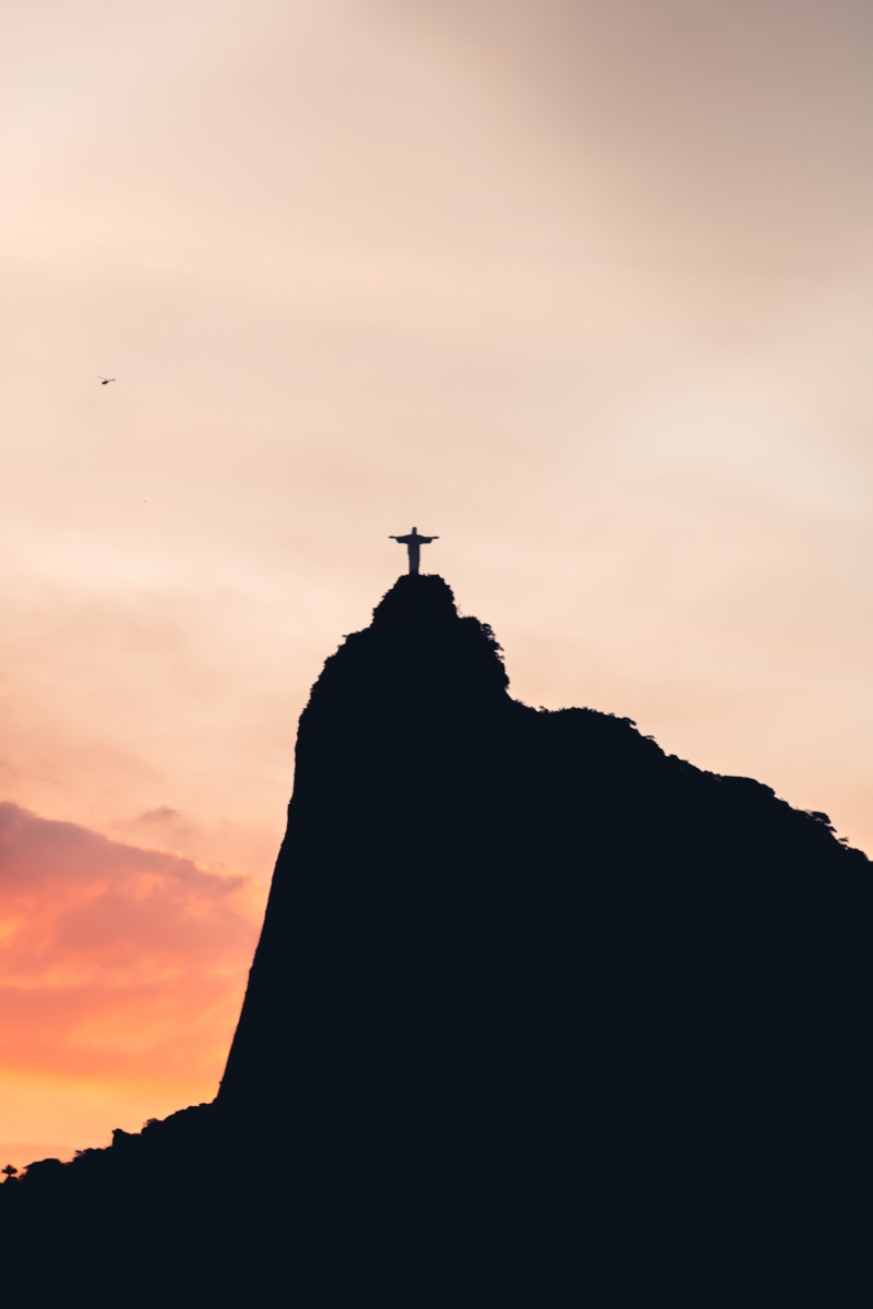 scenic, evening, built structure, low angle view, white, scenics - nature, architecture, cristo redentor, moon, sun, high, cross, black, sunset, landscape