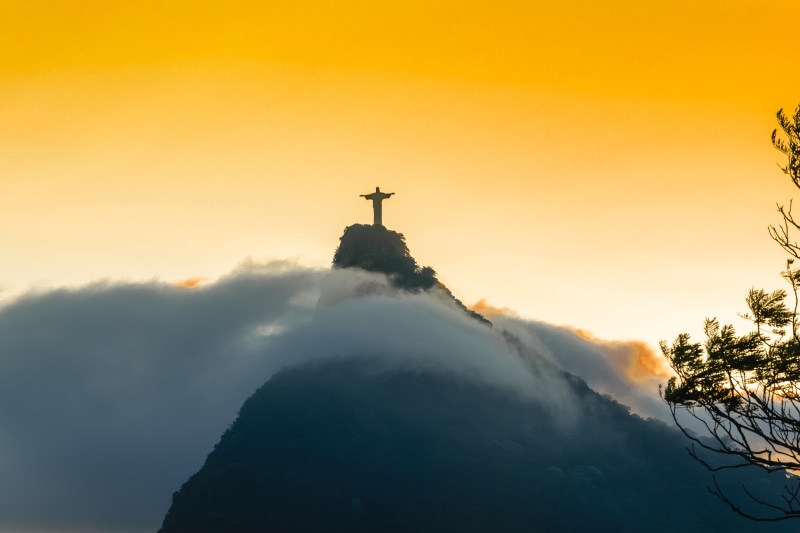 no people, spirituality, 5K, sunset, beauty in nature, tranquility, christ statue, christianity, cloud - sky, mountain peak, mountain, redeemer, sky, belief