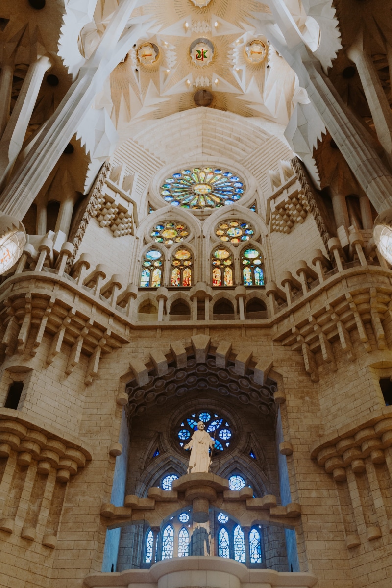 ornate, church, place of worship, Sagrada Familia, stained glass, architecture and art, ceiling, mural, spirituality, travel destinations, familia, 5K