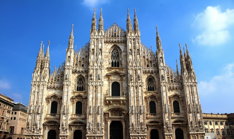 brown, belief, building exterior, built structure, ornate, church, no people, lombardia, cathedral, famous, blue, milan, travel, tourism, concrete, gothic