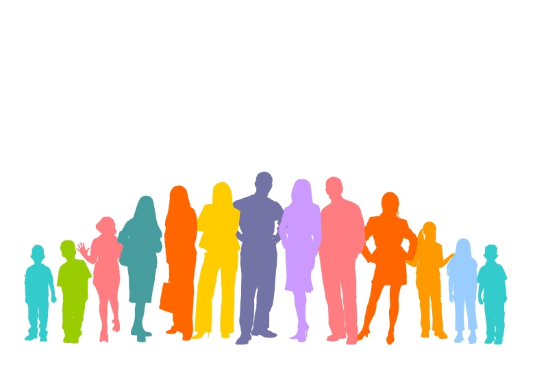 females, friendship, child, copy space, togetherness, men, meeting, people, illustration, women, 5K, crowd, community, silhouette, cooperation, personal