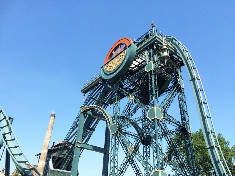 roller coaster, no people, amusement park ride, clear sky, machinery, low angle view, holiday, amusement park, arts culture and entertainment, technology