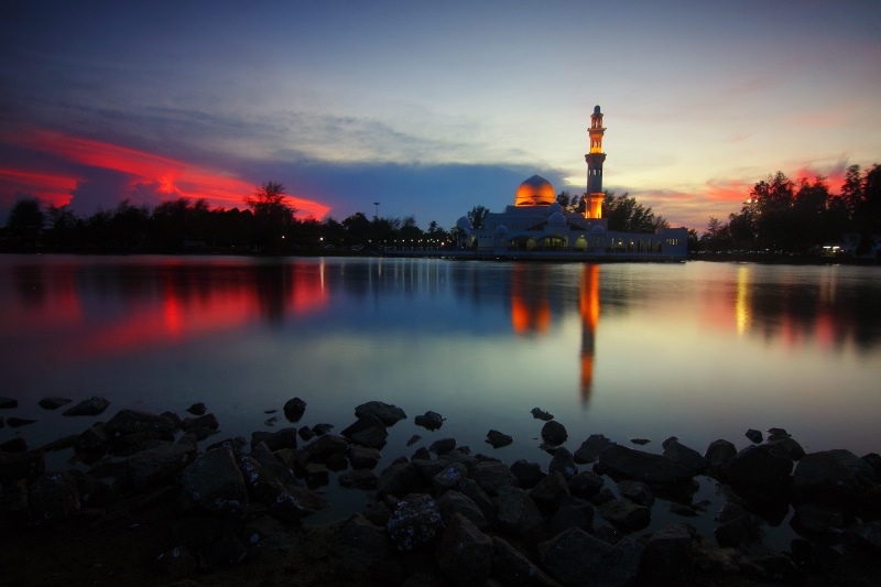 sky, built structure, tranquil scene, sunset, tree, outdoors, Dome, twilight, Dawn, red, tranquility, beauty in nature, architecture, nature, dusk, river