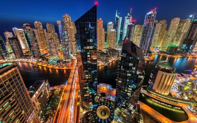 Lights, City, Marina, Dubai, UAE, Houses, 1080P, Buildings, Skyscrapers, Evening