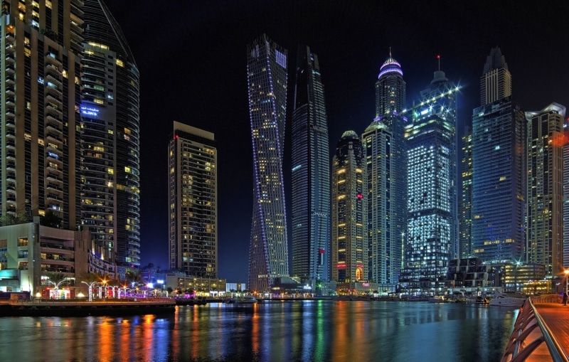 night city, Dubai Marina, Bay, 1080P, UAE, Dubai, skyscrapers