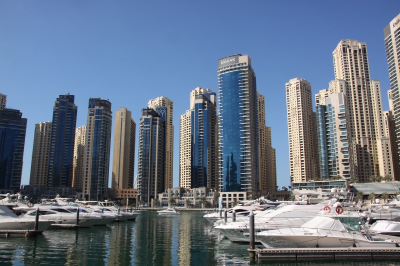 glass facades, marina, nature, boats, port, mode of transportation, 4K, Sunset, city, yacht, modern, Skyscrapers, outdoors, skyscraper, wealth, tall - high