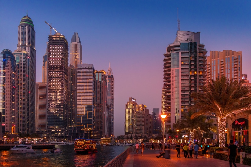 sky, office, transportation, city, travel destinations, illuminated, tall - high, high rise, shop, road, united arab emirates, bazaar, building exterior