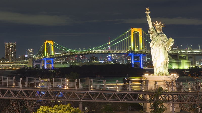 hd, liberty, phones, computers, tokyo, desktop, 4K, japan, tablet, mobile, bridge, replicas, odaiba, ultra, statue, rainbow, island, laptop,