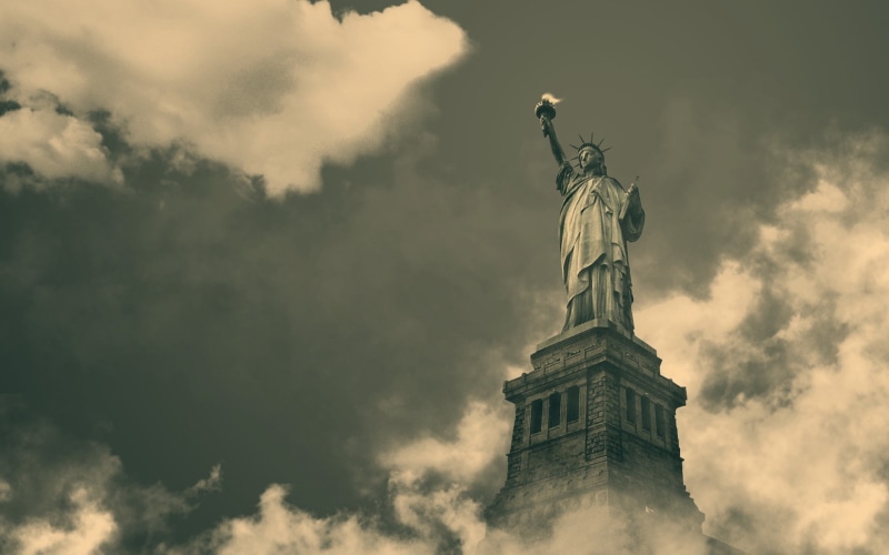 monochrome, sepia, 1080P, monument, statue, Statue of Liberty