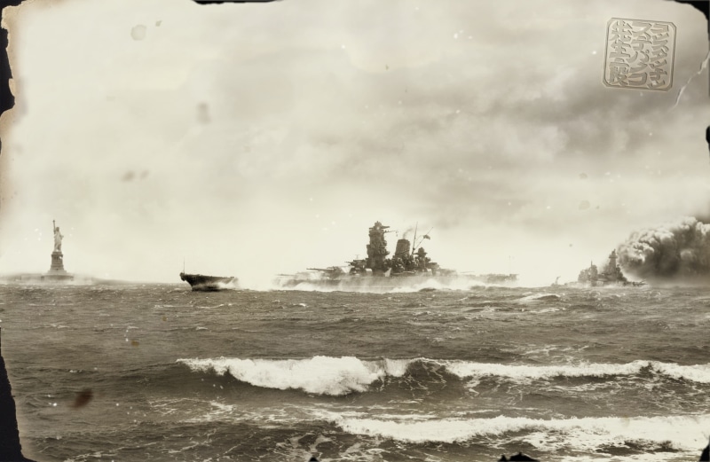 power in nature, cloud - sky, beauty in nature, 2K, mode of transportation, no people, motion, water, travel, military, Yamato, sepia, sea, liberty, scenics - nature