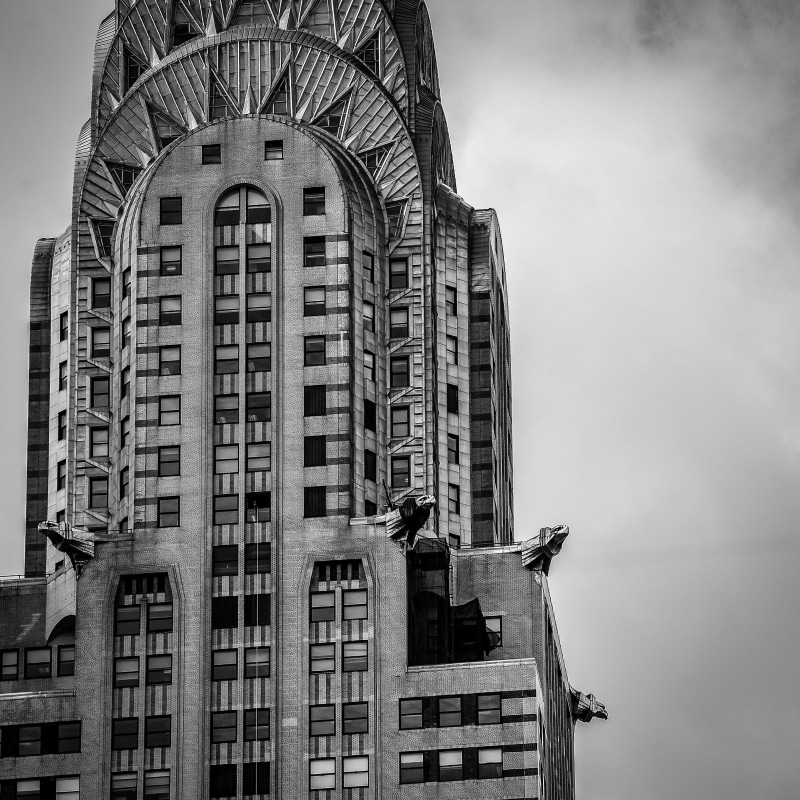 low angle view, office building exterior, no people, day, chrysler building, architecture, office, nature, outdoors, ny, 2K, windows, art deco, window
