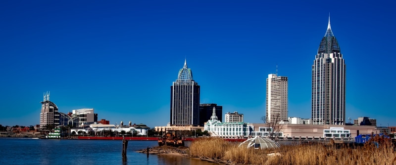 panorama, urban, clouds, cities, waterfront, buildings, sea, urban skyline, blue, spire, building, skyscraper, architecture, office building exterior, outdoors