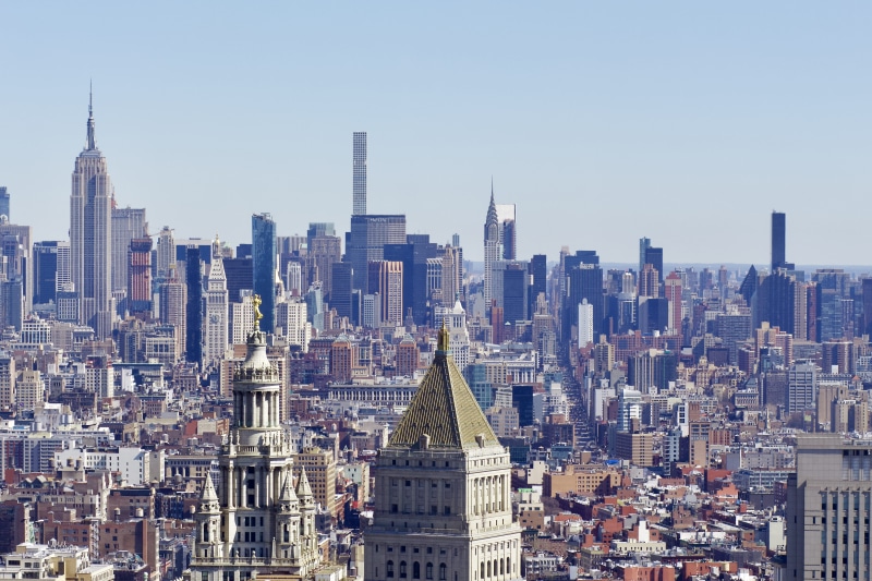 crowd, aerial, empire state building, 432 park avenue, architecture, blue, nyc, office building exterior, financial district, urban, outdoors, 4K, skyscraper