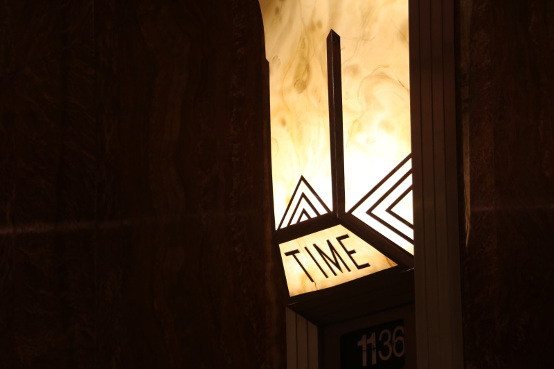 chrysler building, exit sign, communication, built structure, text, light, building, door, architecture, no people, entrance, wall - building feature, information