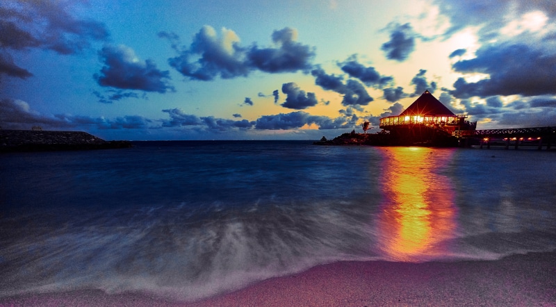 sea shore, blue sky, night, Blue hour, waves, beside, Sunrise, shore, Renaissance, vacations, 5K, Onna, house, rays, blue, Okinawa, son, Japan, travel