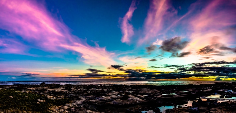 landscape, dusk, Aurora, body of water, light, panorama, cloud - Sky, Tropical, rock - Object, cloudscape, surf, beach, scenic, coastline, 8K, ocean  pacific